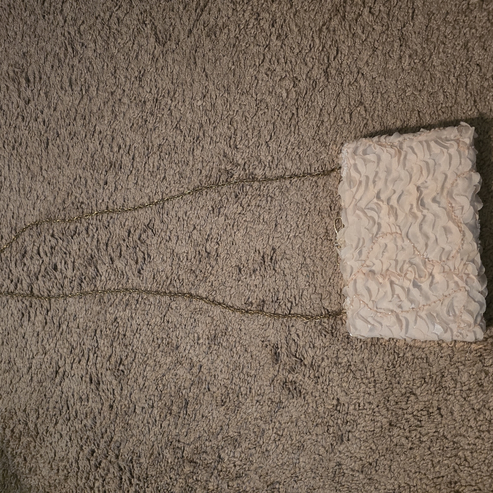 Lulu Townsend Cream Ruffled Clutch with Gold Chain